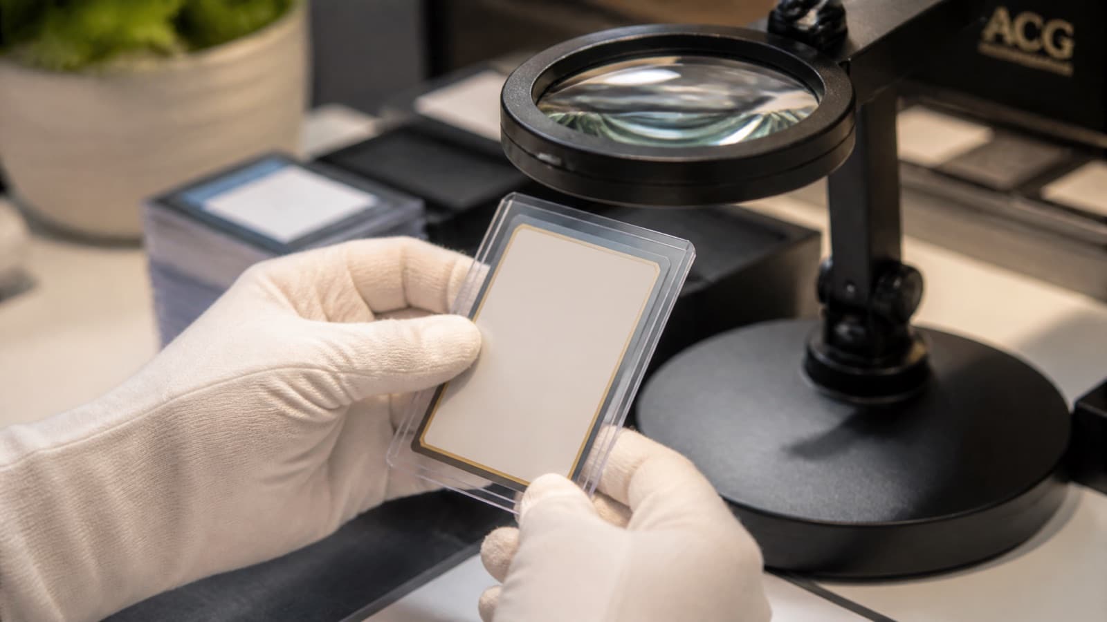 Scanning a card at a desk