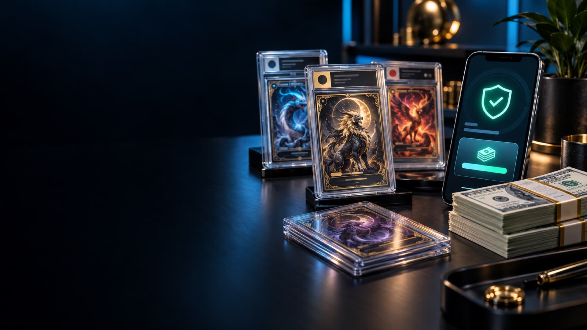 Protected trading cards and graded slabs in a collector’s collection